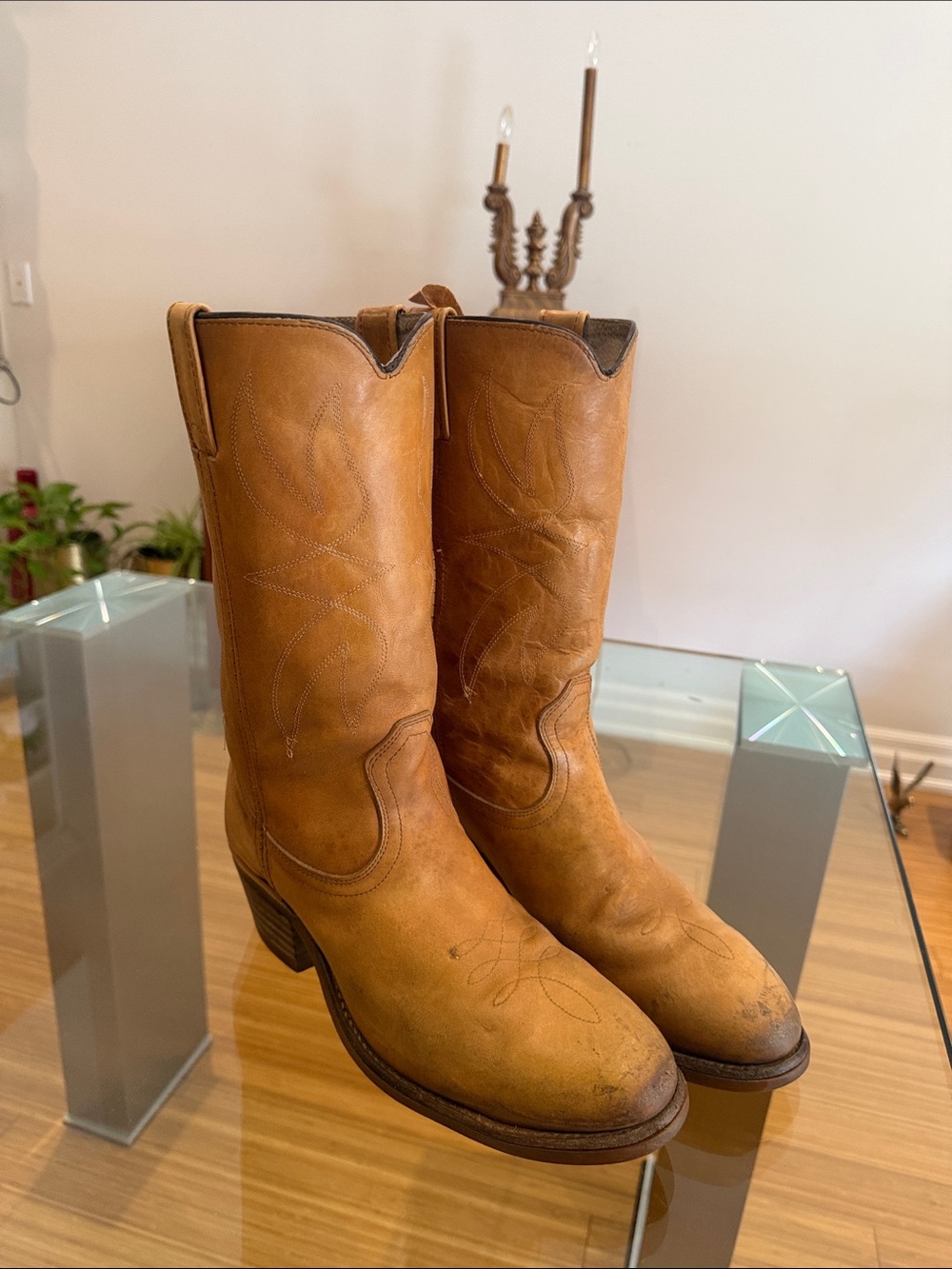 Vintage Men's Classic Tan Western Cowboy Boots steel toe 91/2